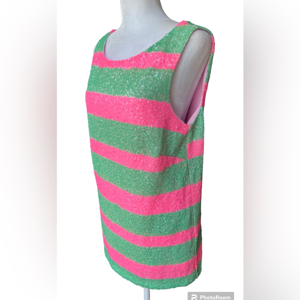 Lilly Pulitzer Regina Tropical Pink Green Cucina Striped Sequin Tank Size Medium - Picture 6 of 11